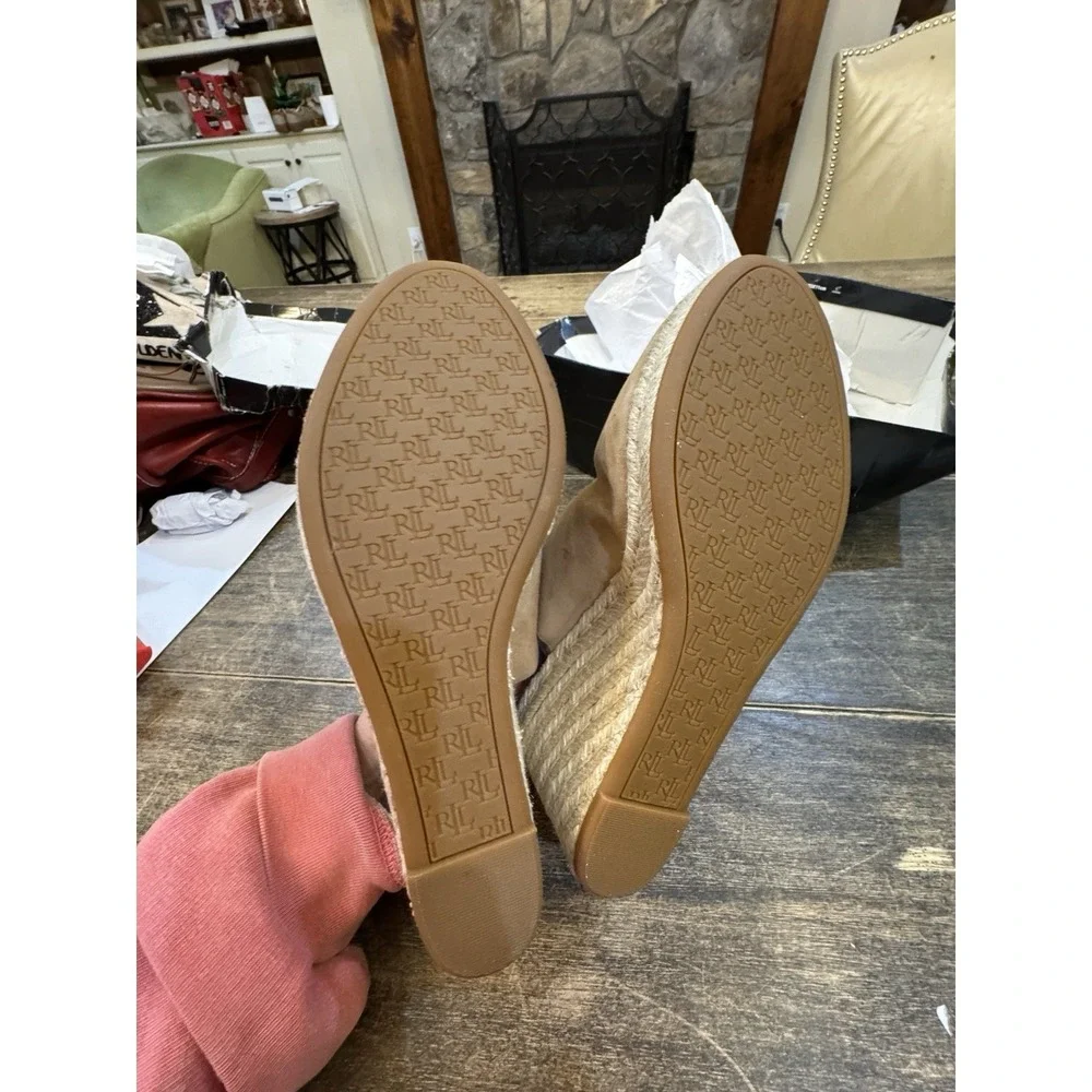 Lauren Ralph Lauren Womens Pennie Espadrille Wedge Espadrille Size 9.5 Camel